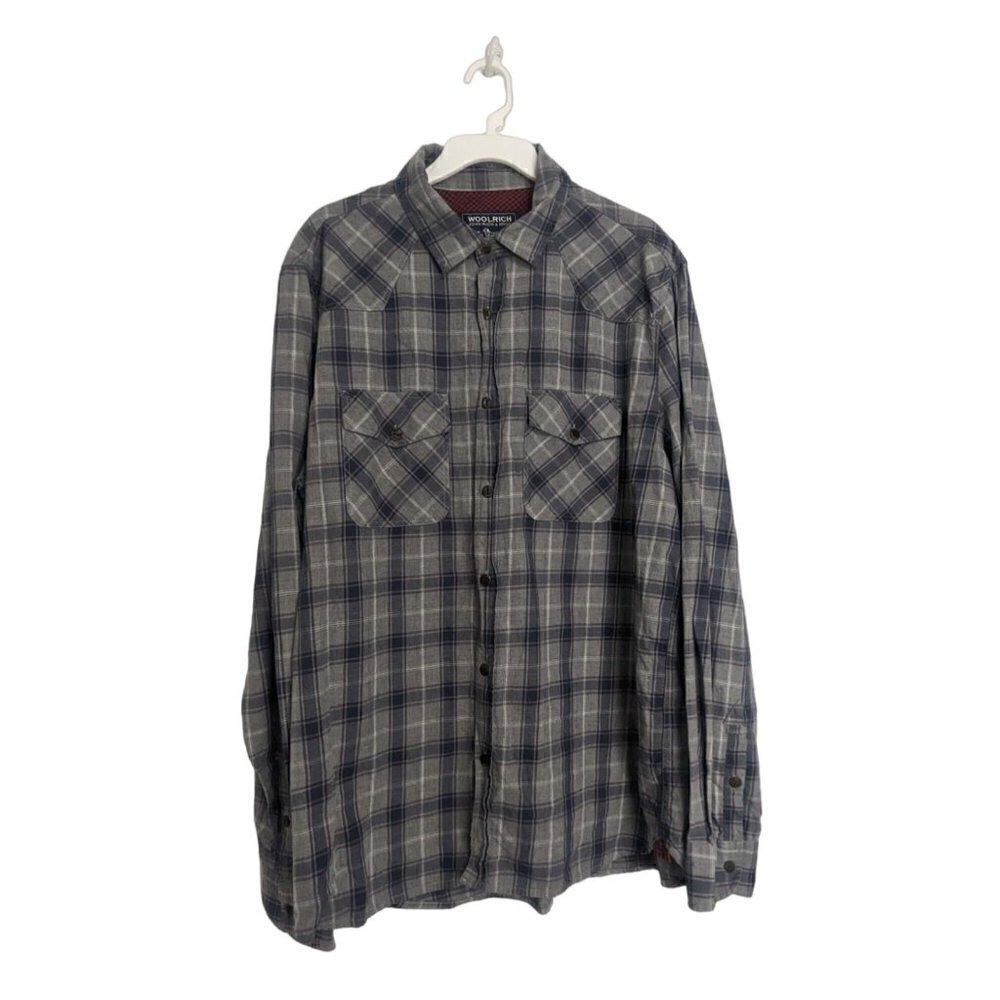 Woolrich John Rich & Bros Shirt Men XL Long Sleeve Button Up Navy Grey Plaid